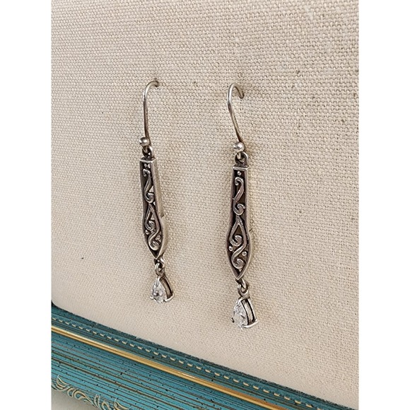 Vtg SILPADA Pure 925 Sterling Silver Filigree Scroll CZ Dangle Earrings Thailand - Picture 3 of 7